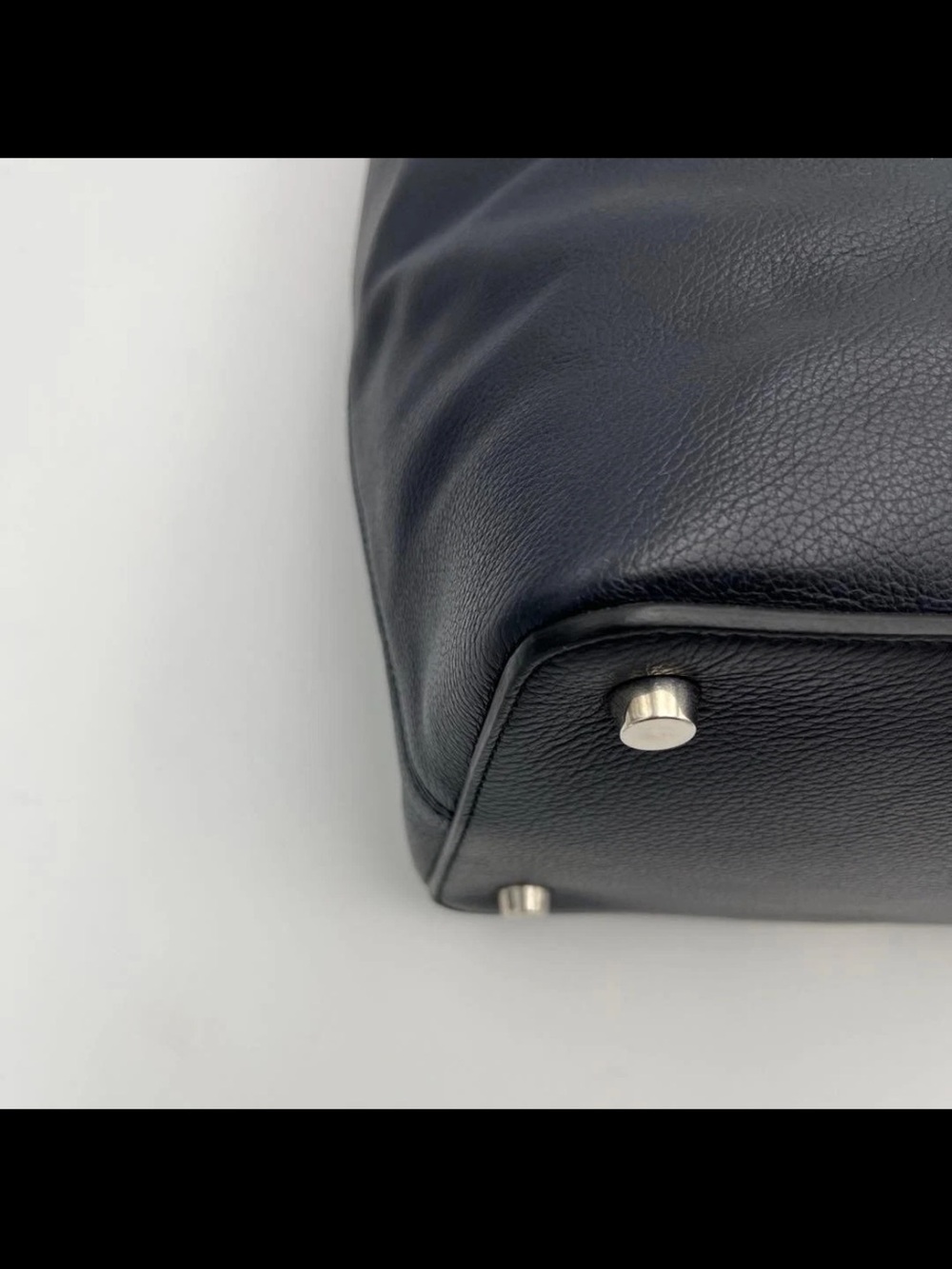 Mulberry Navy Leather Tote with Cream and Olive Center Stripe - Picture 9 of 16